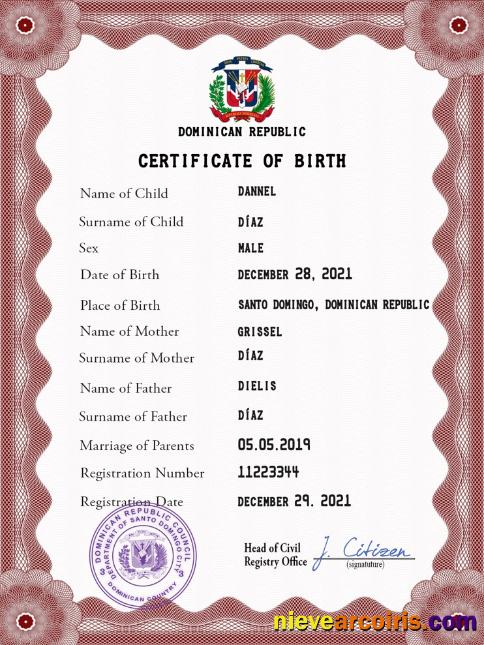 Dominican Republic vital record birth certificate